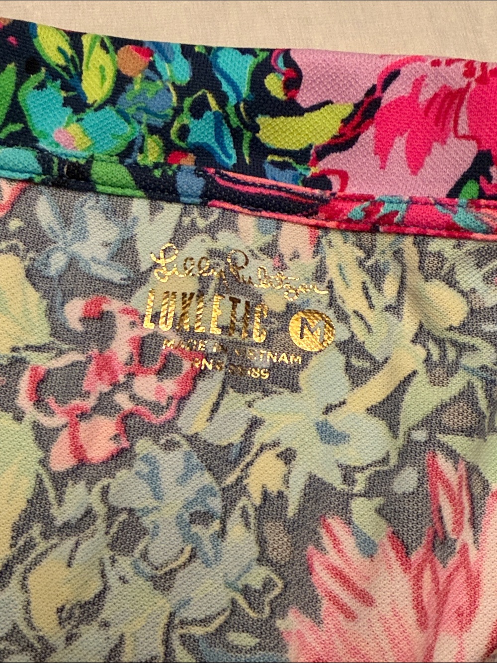 Lilly Pulitzer Luxletic Navy Floral Polo with Pink & Green - Picture 4 of 8
